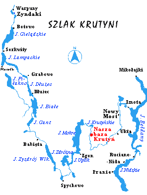 Mini-mapa szlaku kajakowego Krutynia
