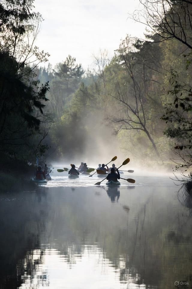 Kajaki na dzikiej Krutyni w porannej mgle – magiczny spływ jednodniowy Ukta Nowy Most AS-TOUR 🌅🚣‍♀️
