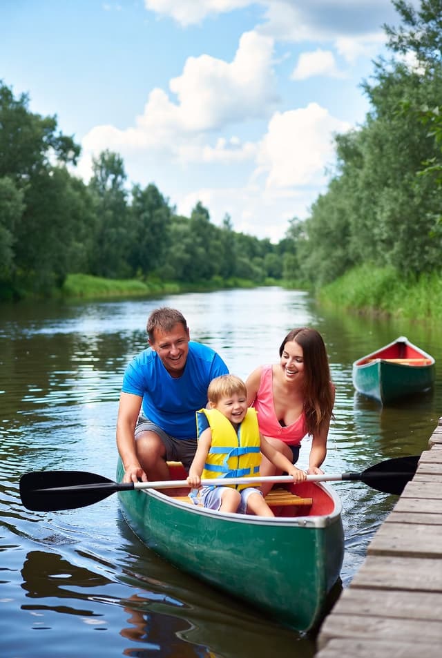Szczęśliwa rodzina w canoe nad Krutynią 