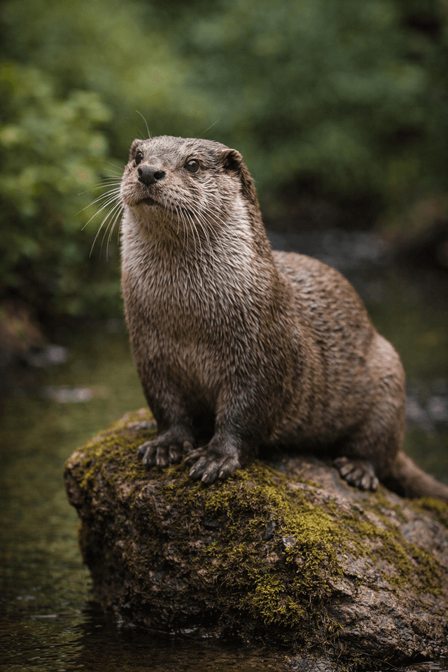 wydra na kamieniu nad Krutynia