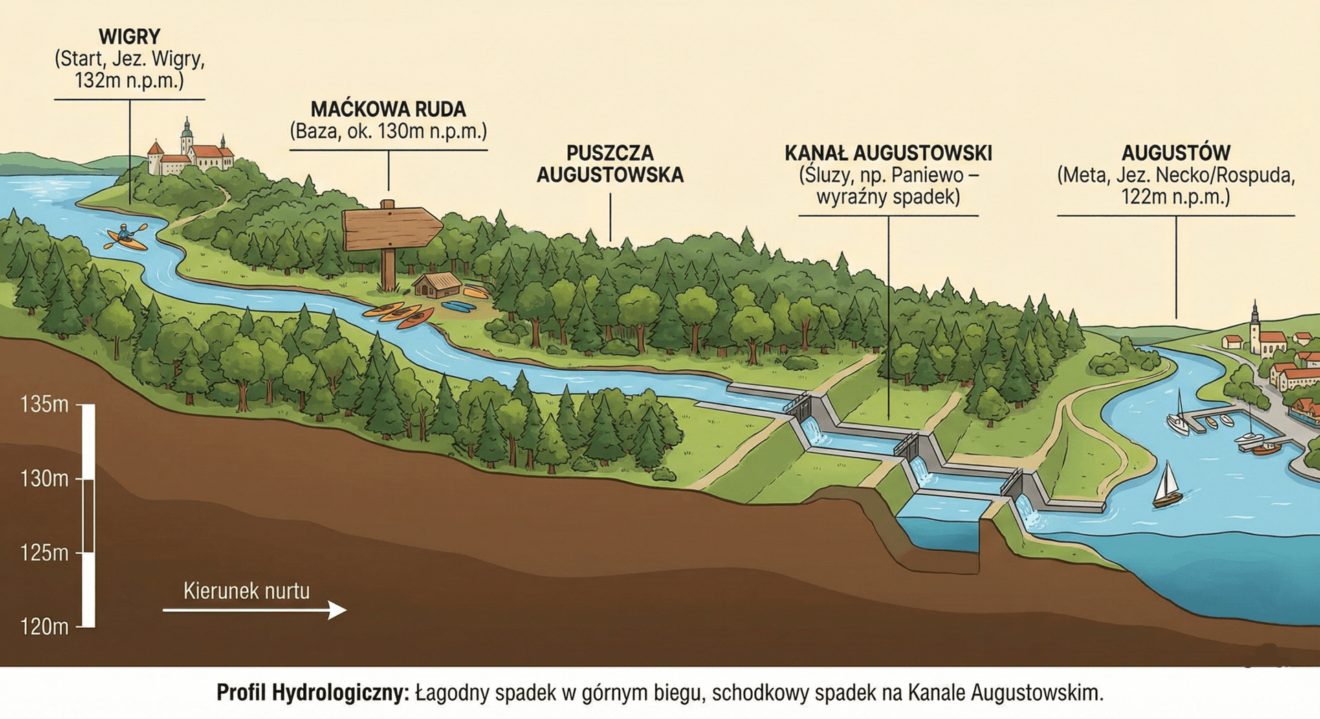 Profil hydrologiczny rzeki Czarna Hańcza od Wigier do Augustowa
