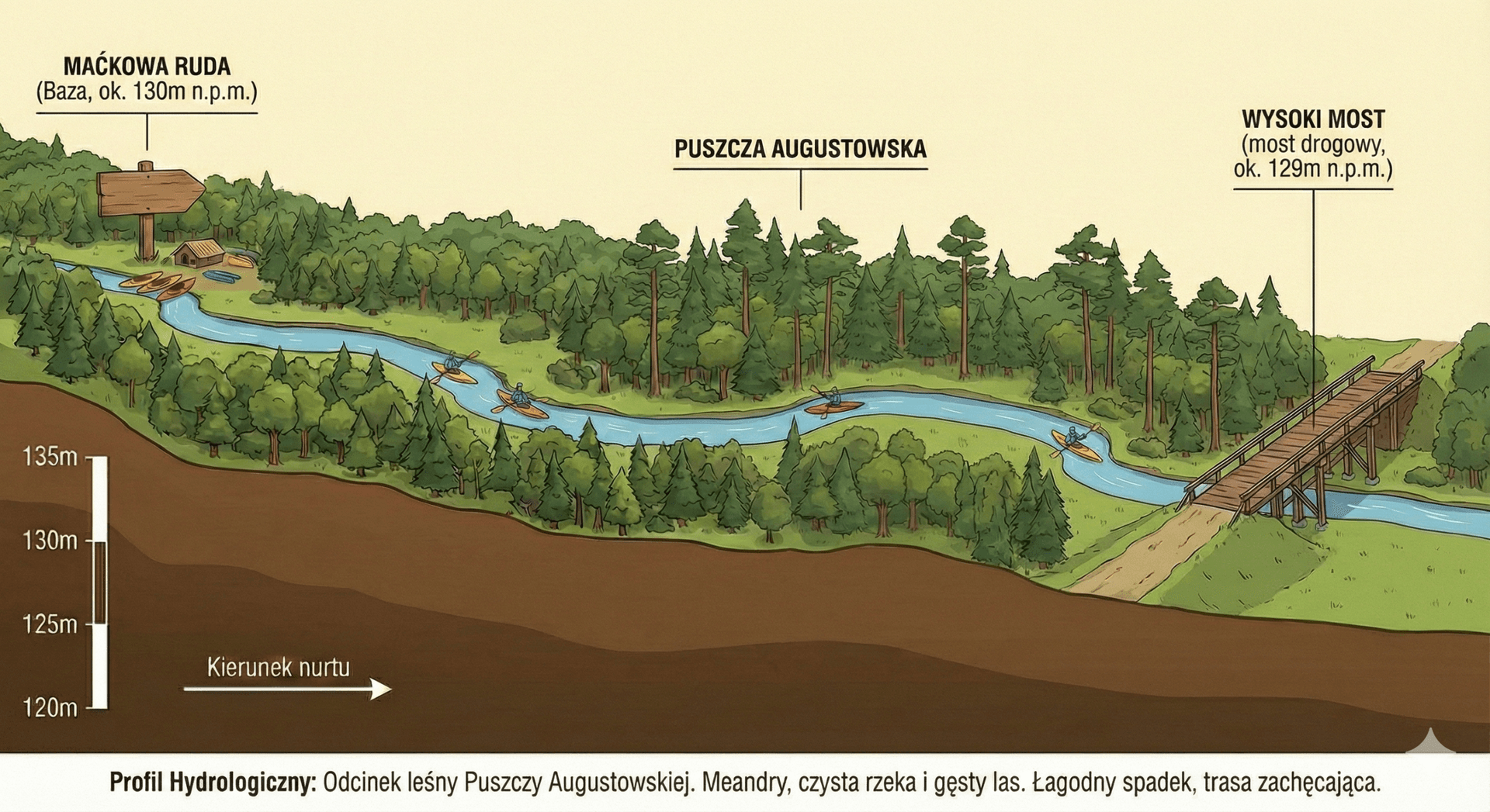 Profil hydrologiczny rzeki Czarna Hańcza na odcinku Maćkowa Ruda - Wysoki Most