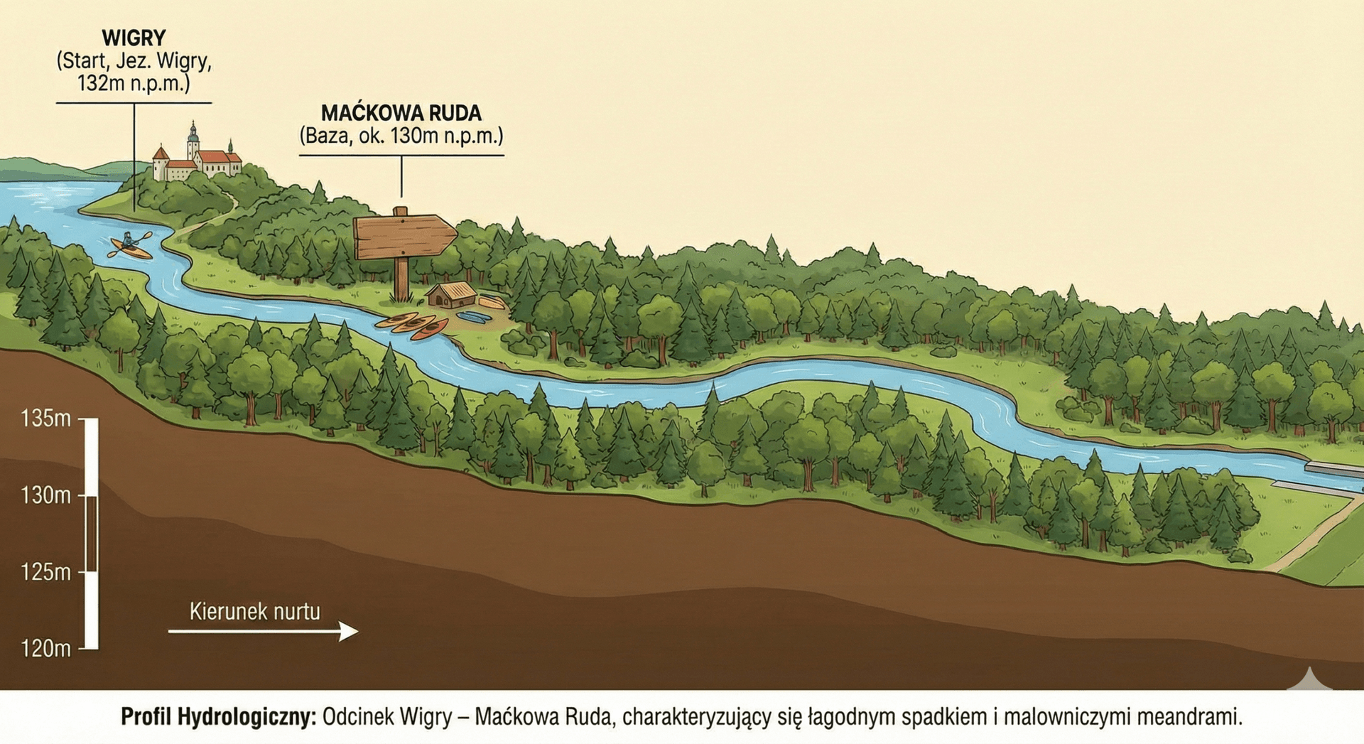 Profil hydrologiczny rzeki Czarna Hańcza na odcinku Wigry - Maćkowa Ruda
